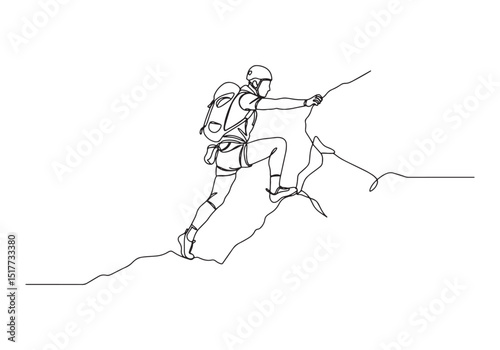 Continuous Line Drawing of a Male Mountain Climber on White Back