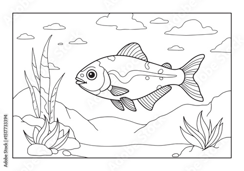A Charming Neon Tetra, Black and White Coloring Book Page Deligh
