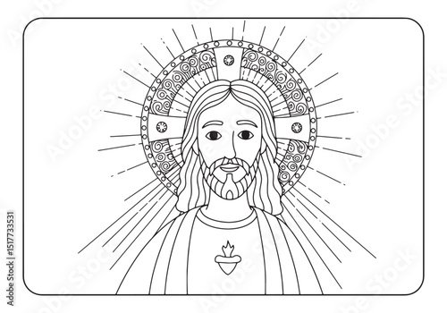 Black and white line art of Jesus with halo for coloring book pa