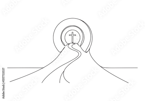 Abstract religious worship in simple one line drawing style blac