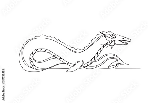 Monochrome Leviathan illustration in continuous line drawing sty