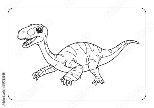 Illustration of a Cute Dinosaur in a Coloring Book Style Black a