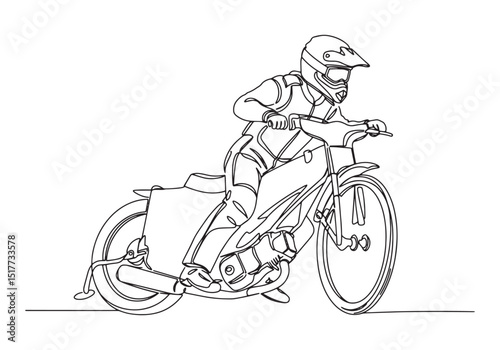 Dynamic male speedway racer depicted in continuous line drawing