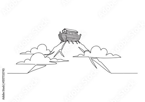 Noah's Ark Resting on Mount Ararat, A Continuous Line Art Illust