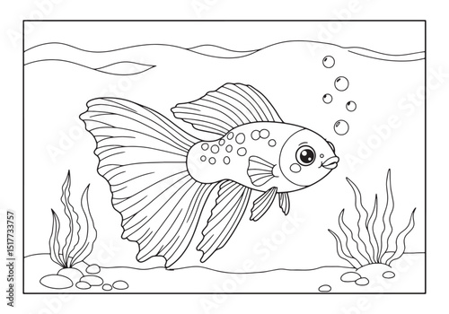 Detailed guppy illustration designed for coloring book enthusias