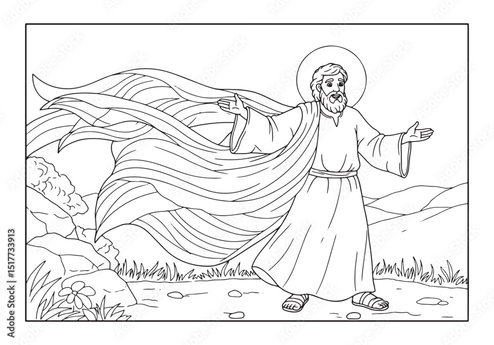 Obraz premium Moses parting the red sea illustration for coloring book pages