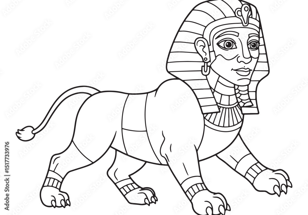 Fototapeta premium Detailed Sphinx Drawing for Coloring Book, Black and White Outli