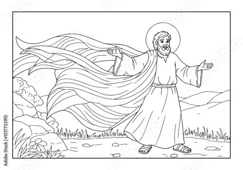 Moses parting the red sea illustration for coloring book pages