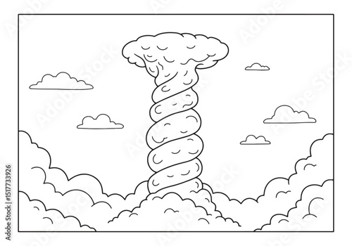 Enigmatic cloud formation coloring page, whimsical storm illustr