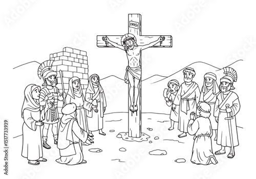 The crucifixion of jesus christ coloring page, easter story illu