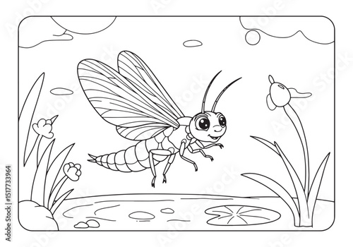 Delightful Mayfly Illustration for a Coloring Book Page, Detaile