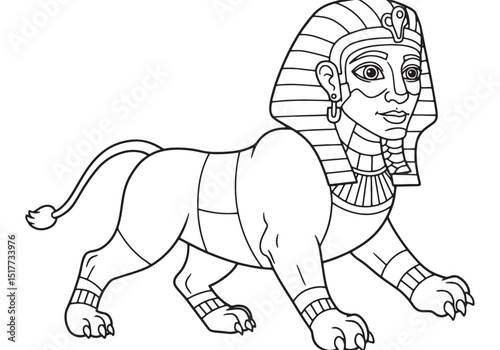 Detailed Sphinx Drawing for Coloring Book, Black and White Outli