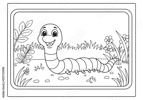 Delightful earthworm coloring page for kids, simple black and wh