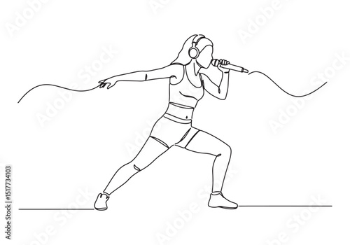Captivating One-Line Drawing of a Female Dubstep Singer in Actio
