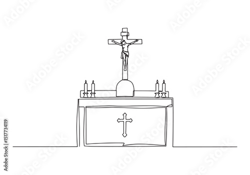Elegant continuous line drawing illustration of a religious alta