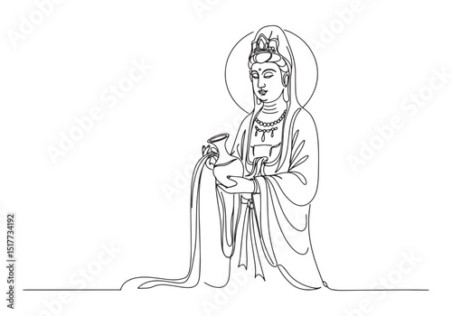 Elegant Guan Yin illustration in a continuous line drawing style
