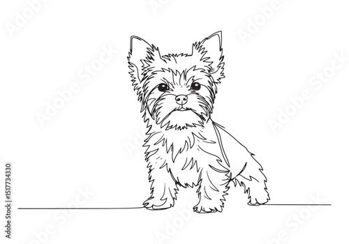 Elegant Yorkshire Terrier, A minimalist continuous line drawing,