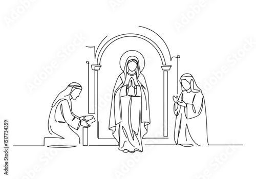 Vintage Continuous Line Drawing of Feast of the Nativity Scene I