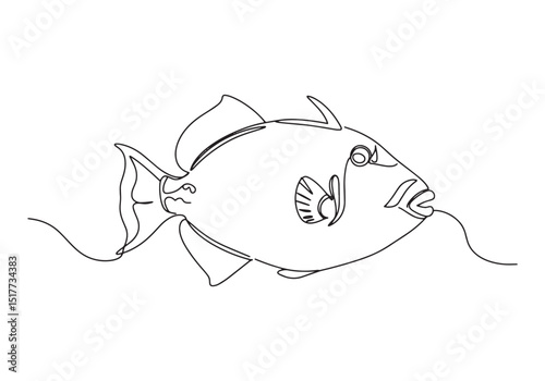 Elegant continuous line drawing of a triggerfish illustration ar
