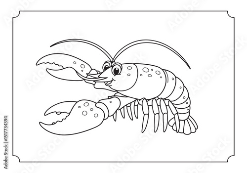 Adorable Lobster Coloring Page for Kids, Black and White Line Ar