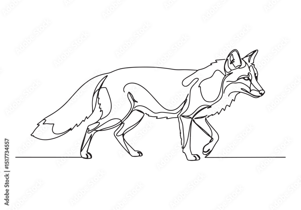 Fototapeta premium Elegant red fox depicted in minimalist continuous line illustrat