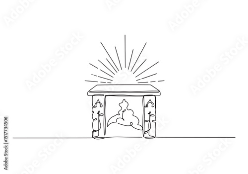 Mystical stone altar illustration with radiant light in continuo