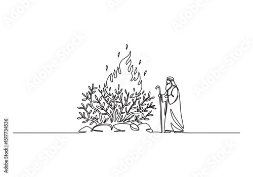 The Burning Bush, A Continuous Line Drawing Illustration of Bibl