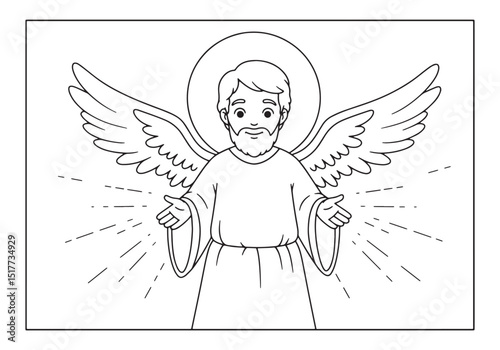 Detailed Black and White Illustration of Angel Remiel for Colori