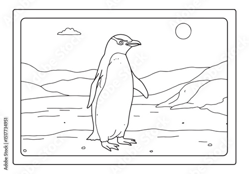 Detailed line art of a yellow-eyed penguin for coloring enthusia