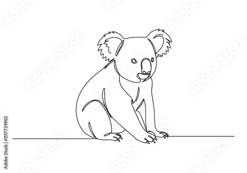Koala Continuous Line Drawing, Minimalist Black and White Illust