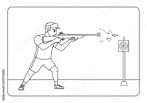 Man practicing shooting sport in continuous one line drawing sty