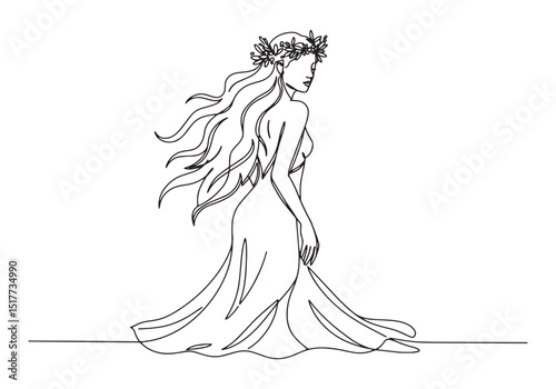 Elegant Nymph Continuous Line Drawing, A Minimalist Beauty Illus