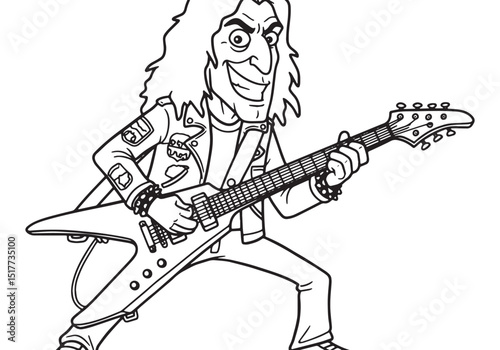 Illustrative Coloring Book Image of a Male Heavy Metal Guitarist