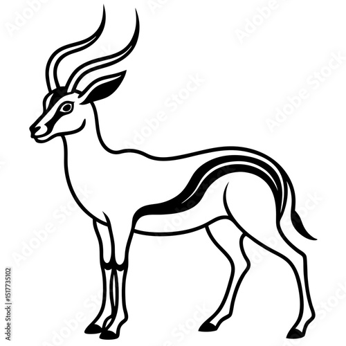 Graceful Antelope with Long Curved Horns in Minimalist Lines