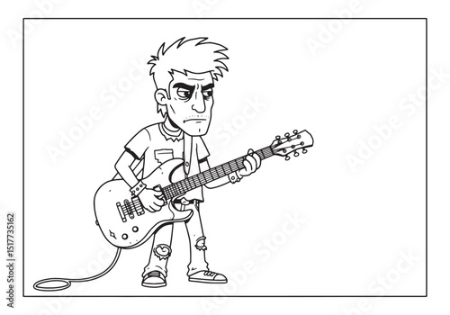 A captivating black and white illustration of a male grunge musi