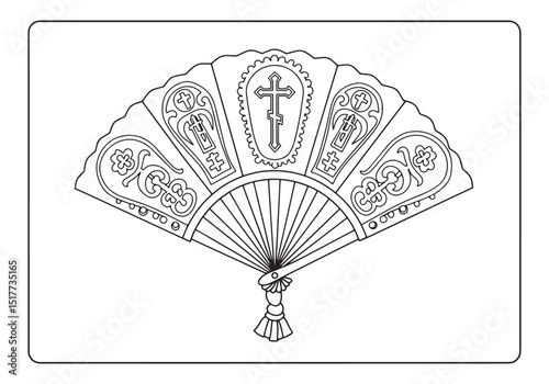 Intricate liturgical fan design for coloring book with religious