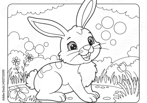 Charming hare illustration with playful bubbles and a whimsical