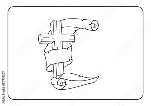 Detailed cross with scrollwork coloring page for creative minds