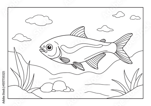 Enchanting Neon Tetra Coloring Page for Aquatic Art Enthusiasts