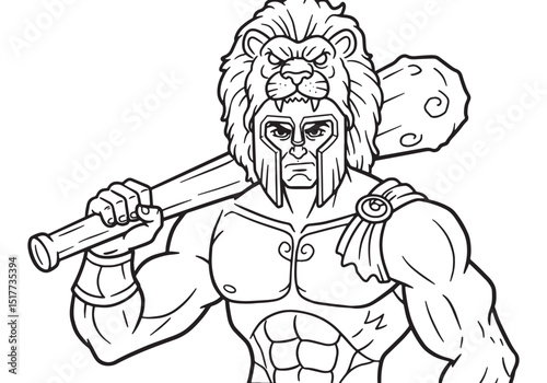 Hercules with Lion Skin Coloring Page for Kids and Adults - Hero