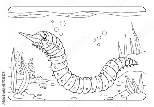 Arrow Worm in Underwater Scene, Coloring Page for Creative Minds
