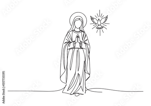 Elegant one line drawing of the Immaculate Conception with holy