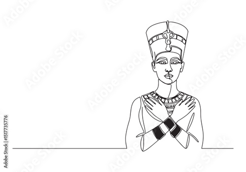 Elegant Cleopatra portrait in continuous line drawing, regal rep