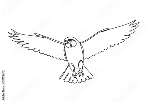 Elegant continuous line drawing of a falcon in flight in monochr