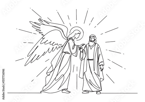 Prophet Zechariah and Angel Encounter Continuous Line Art Illust
