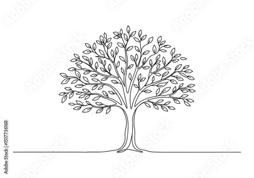 Monochrome vector illustration of a tree of life in continuous l