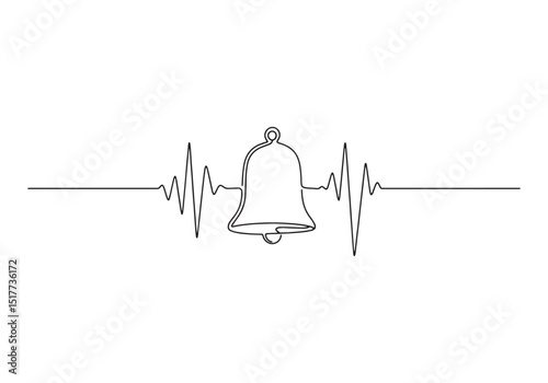 Bell Ringing Sound Wave Continuous Line Drawing in Black and Whi