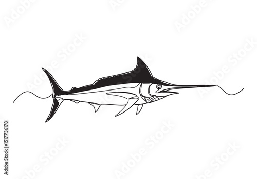 Elegant Swordfish Illustration in Continuous Line Style on White