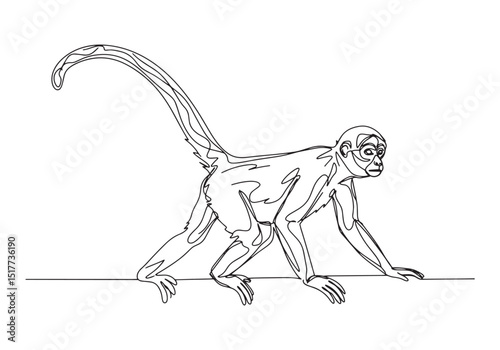 Elegant One-Line Illustration of a Spider Monkey in Black and Wh