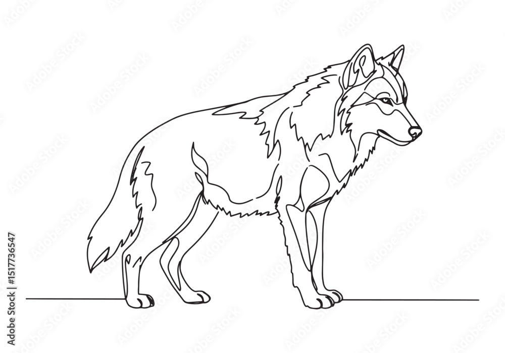 Obraz premium Majestic Wolf Portrait in Continuous Line Art Black and White St